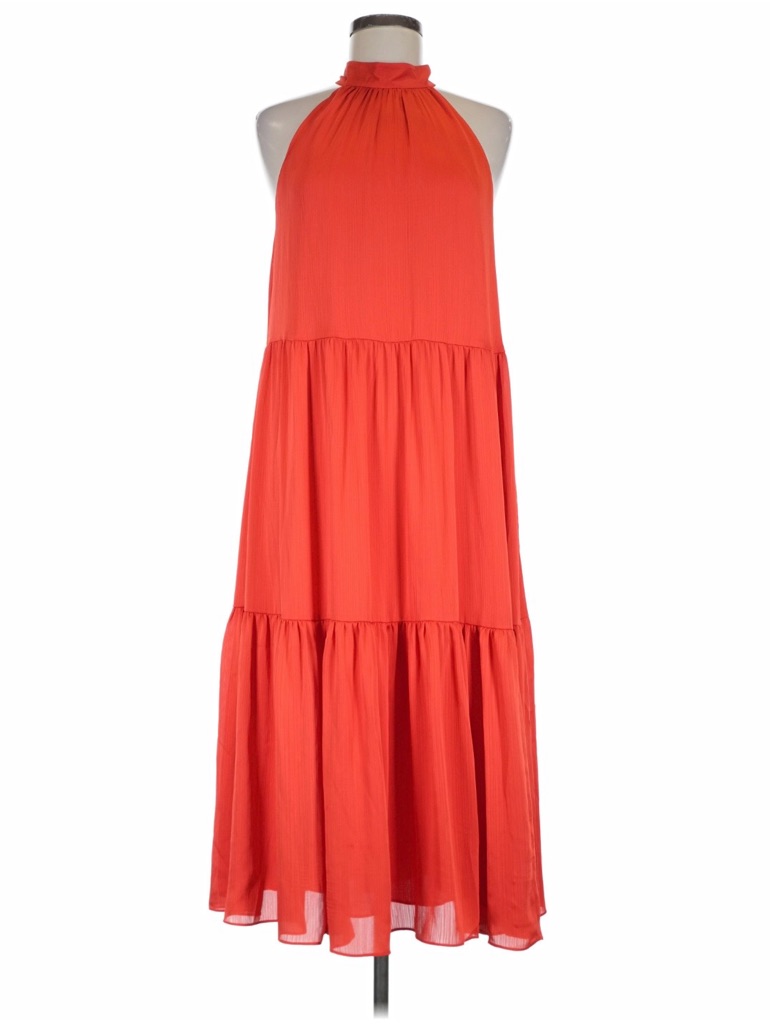 Trina Turk Coral Halter Tiered Maxi Dress